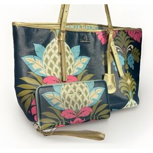 Large Leather Tote Bag & Wallet Spartina 449 Daufuskie Island Pineapple Purse
